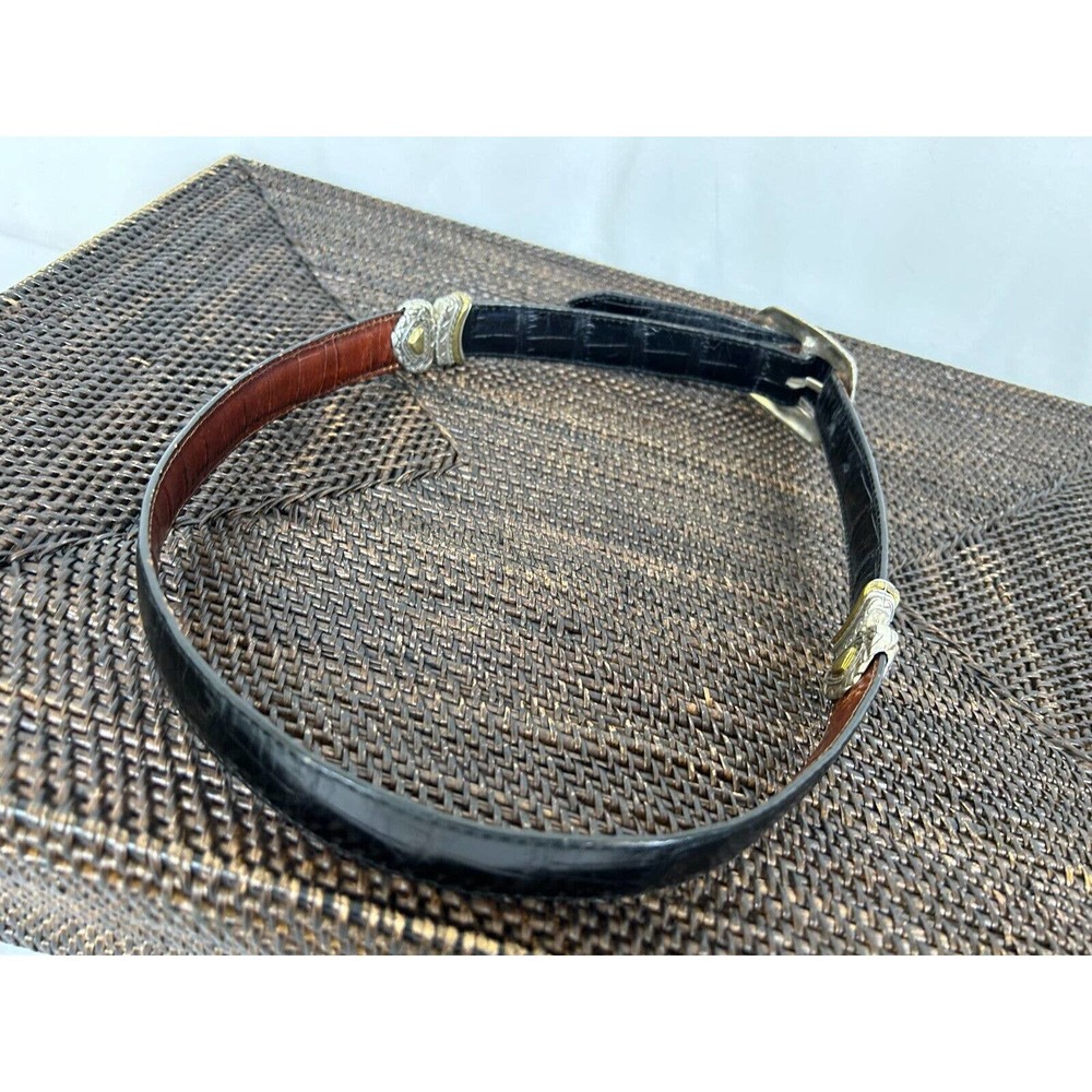 Brighton Reversible Belt Women's Brown/Black Croc Leather Gold Metal Buckle 30 - Picture 3 of 7